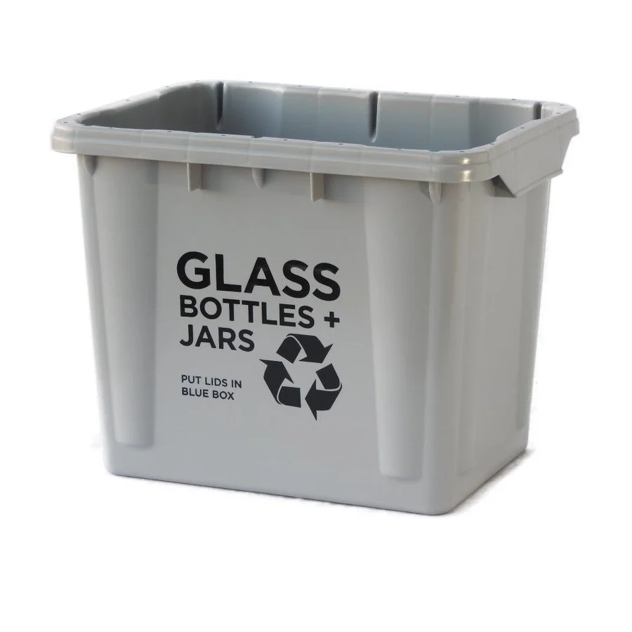 27-Litre Glass-Recycling Gray Box, Injection-moulded high-density polyethylene